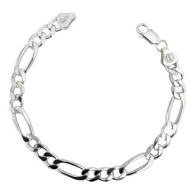 Esclava Pulsera Fígaro 3x1 Caballero Hombre Plata .925 6 Mm Plateado 7 Cm 18 Cm