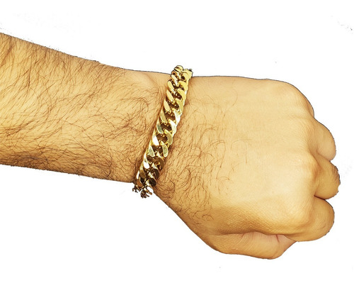 Pulseira Masculina Banhada A Ouro Grossa Pesada E Moderna