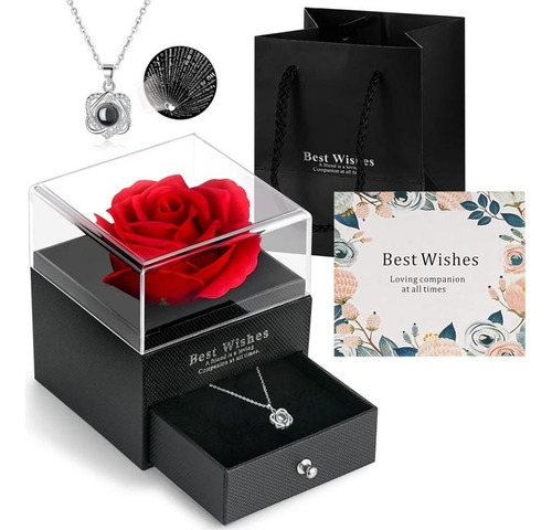 Rosa Eterna, Collar Te Amo, Caja De Regalo Romántica Rosa