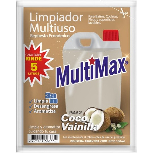 Limpiador Desodorante Pisos Multimax Diluir Rinde 5 Litros