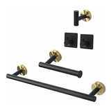 Set De 5 Accesorios Para Baño Dorado Cepillado Negro/dorado