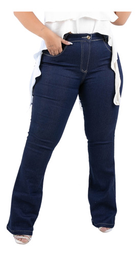 Calça Jeans Flare Plus Size Feminina Casual Cintura Alta