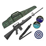 Rifle M16 Rossi Pressão Chumbinho Gás Ram 5.5mm + Acessórios