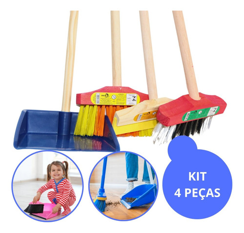 Kit 4 Peças Brinquedo Infantil Kids Vassoura Rodo E Pazinha 