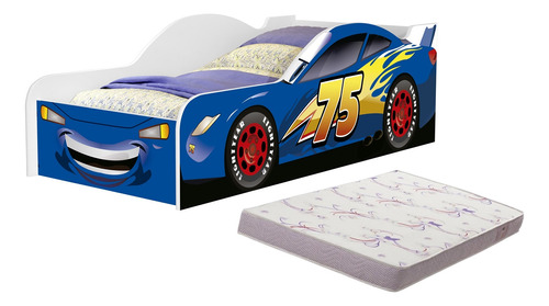 Mini Cama Carro Juvenil Infantil 08 Azul Com Colchão