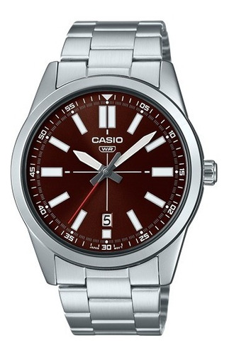 Reloj Casio Mtp-vd02d-5eudf Hombre 100% Original Color De La Correa Plateado Color Del Bisel Plateado Color Del Fondo Marrón