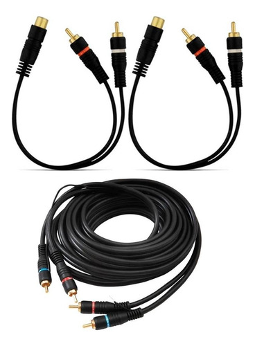 Kit Cabo Rca - 1 De 5 Mts + 2 Y (2m /1f) P/ Modulos 4 Canais