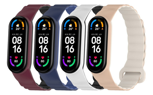 4 Correas Magnéticas De Silicona Para Xiaomi Mi Band 7 6 5 4