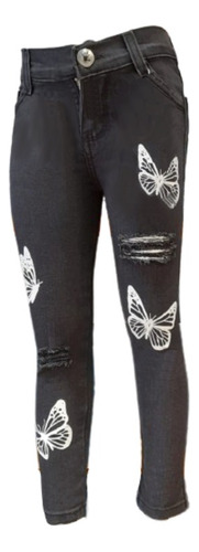 Pantalón Jeans Con Estampado De Mariposas Para Nenas 