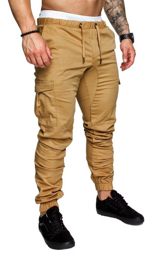 Pantalon Cargo Hombre Gabardina Elastizada Jogger Bolsillos