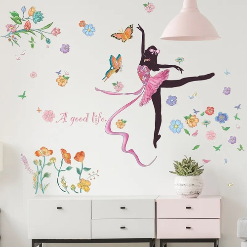 Vinil Decorativo Adherible Infantil Hada Mariposa Flores