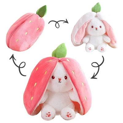 Heibago Conejito De Peluche, Conejito De Peluche De Fresa Y Zanahoria, Simpático Conejito De Peluche Reversible Con Cremallera, Adorable Regalo Para Niños 35cm | Envío gratis