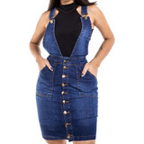 Jardineira Saia Jeans Moda Feminina Evangélica Midi Lycra 12