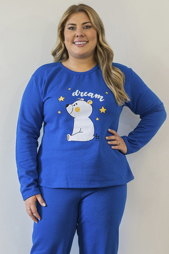 Conjunto Moletom Feminino Plus Size De Algodão Dream Azul