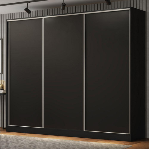 Guarda Roupa Casal Mdf Madesa Royale 3 Portas Correr Preto