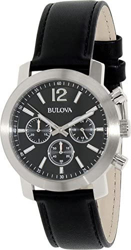 Reloj Bulova Crono Acero Correa Cuero Negro Hombre