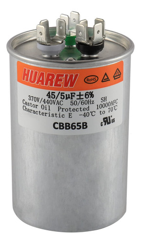 Huarew 45+5 Uf ± 6% 45/5 Mfd 370/440 Vca Cbb65 Condensador R