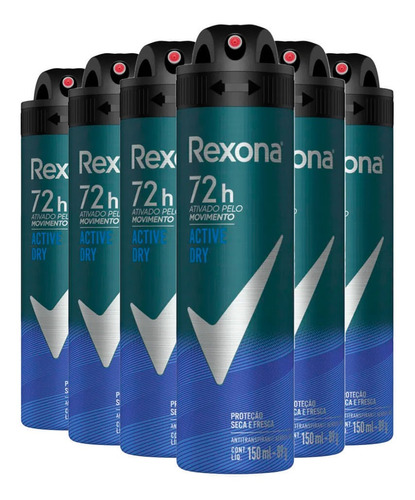 Kit Desodorante Aero Rexona Masc. Active Dry 90g - 6 Unid.