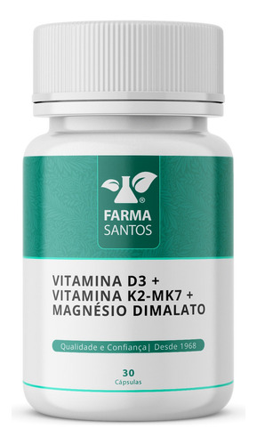 Vit D3+ Vit K2-mk7 + Mag Dimalato Ossos Fortes 30 Cápsulas Sabor Sem Sabor