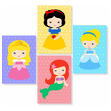 4 Placas Quadro Decoração Quarto Menina Princesas Fazendinha