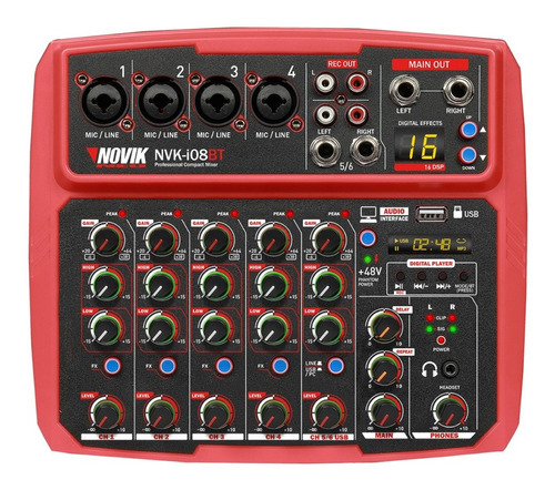 Mixer Consola Novik Nvk-i08bt Red 8 Canales Usb Interfaz