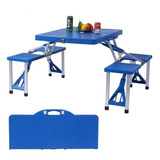 Camping Mesa Plegable C/ Banco Aluminio Pvc Azul Playa