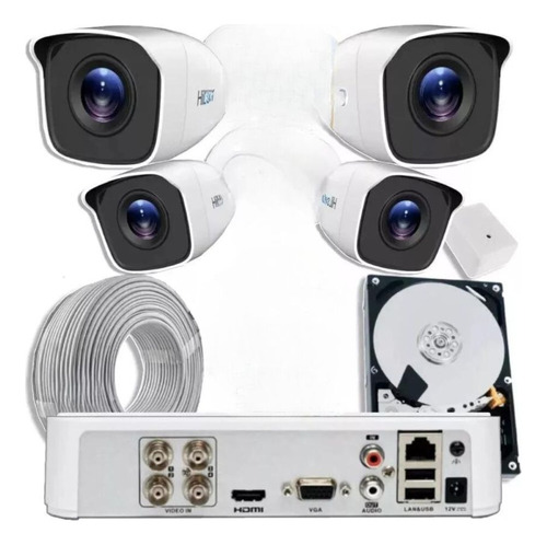 Kit Hikvision Hilook Dvr 1080 4ch+4 Cámaras Cable+accesorios