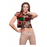  Crop Top Flores Mexicana Vintage Casual Corte Holgado