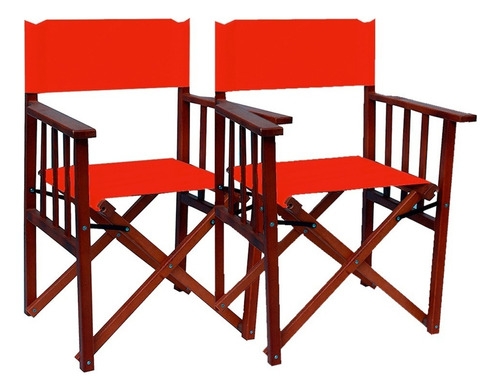 Sillon Silla Director Madera Oscura Plegable Jardin Bar X2 Color Rojo