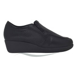 Mocassim Preto Salto Anabela Couro Zíper Usaflex 6262pl Pret