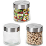 Conjunto 3 Potes Vidro P  Tampa Inox Mantimento Cozinha