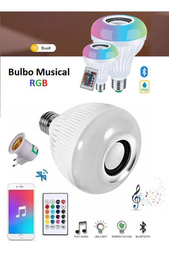 Lampada Luz Led Rgb Bluetooth Música Som+controle+bocal E27