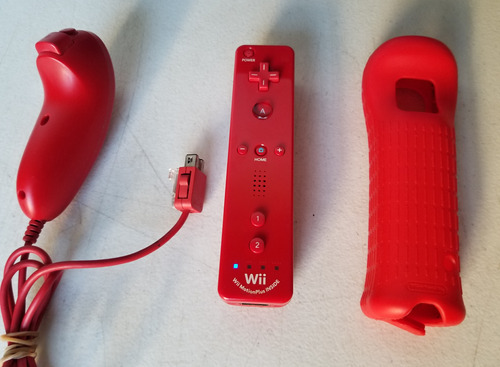 Control Wii Remote Motion Plus Rojo Con Protector De Goma 