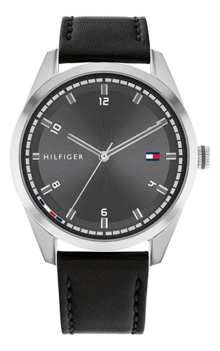 Reloj Tommy Hilfiger Para Hombre Correa De Cuero 1710459 Color De La Malla Negro Color Del Bisel Plateado Color Del Fondo Gris