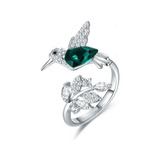 Anillo Ajustable Colibrí Cristal Verde Austriaco