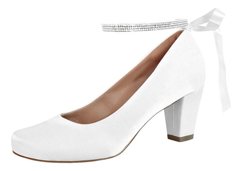 Sapato Noiva Branco Salto Baixo Grosso