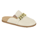 Mule Flat Feminino Moleca Corrente Branco E Caramelo