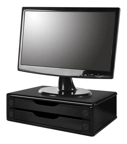 Suporte Para Monitor Preto Com 2 Gavetas Souza