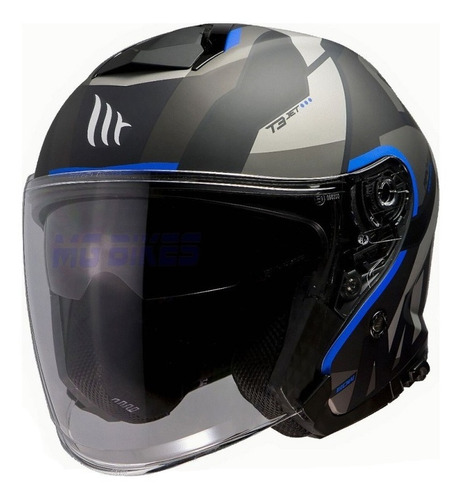  Casco Moto Abierto Mt Thunder Jet Bow A7 Azul Mat  Mg Bikes