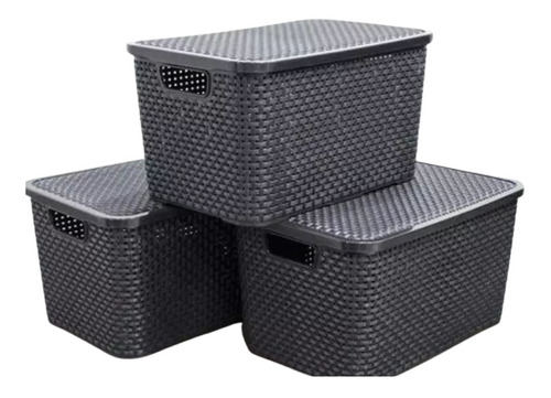 Caixa Organizadora Alta Rattan Kit Com 3 Caixas ,25 Litros 