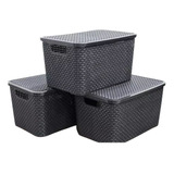 Caixa Organizadora Alta Rattan Kit Com 3 Caixas ,25 Litros 