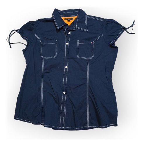 Camisa Tommy Hilfiger De Mujer Talla Grande Azul Con Naranja