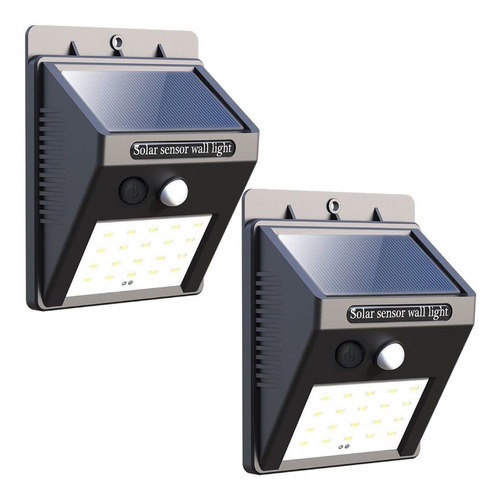 2 Lamparas Solar 20 Led Sensor Movimiento Jardin Mnr