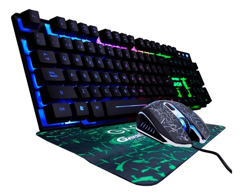 Teclado Mouse Y Mouse Pad Kit Gamer Led Rgb Multiplataformas Teclado Negro