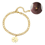 Tobillera Pulsera Trébol Cuatro Hojas Color Oro Hombre Mujer