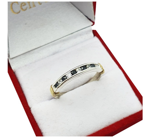 Anillo Cintillo Plata Y Oro 18kts Compromiso Amor Negro J1