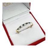 Anillo Cintillo Plata Y Oro 18kts Compromiso Amor Negro J1