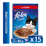15x Alimento Para Gatos Felix Adultos Carne En Salsa 85gr Np