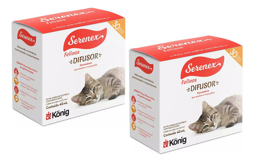 2 Serenex Gatos Difusor + Refil 42 Ml Koning Envio Imediato