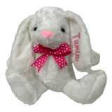 Peluche Conejo Blanco Moño 23 Cm Suave Personalizado